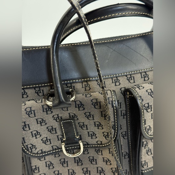 VTG Dooney & Bourke Canvas Double Pocket Satchel Gray DB Monogram Crossbody - Picture 5 of 16